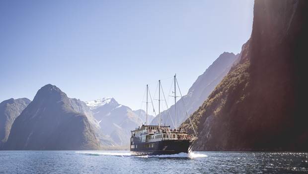 Milford Mariner sails through Milford Sound on a Nature Cruise