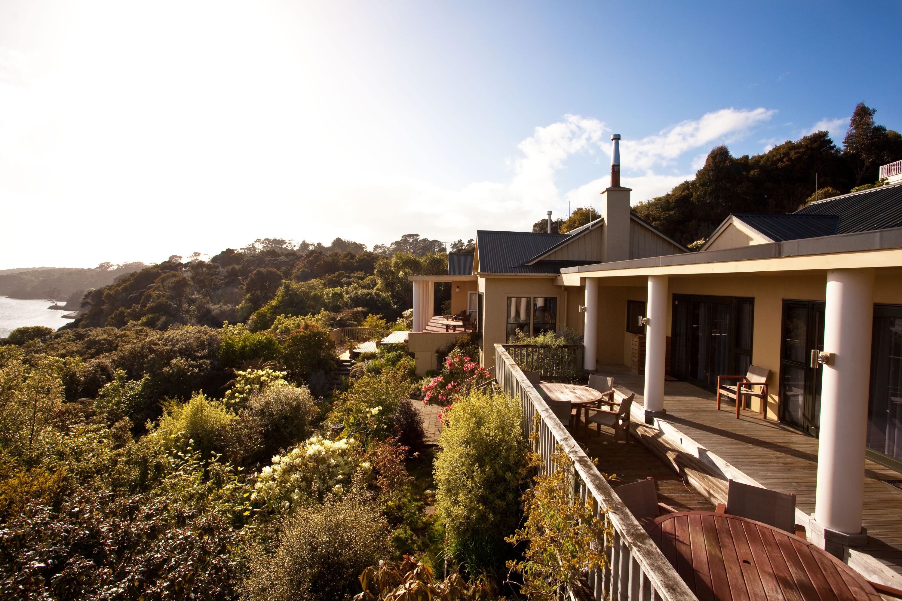 Garden and views from the Stewart Island Lodge