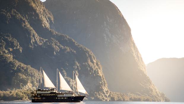 Fiordland Navigator sailing through Doubtful Sound on an Overnight Cruise